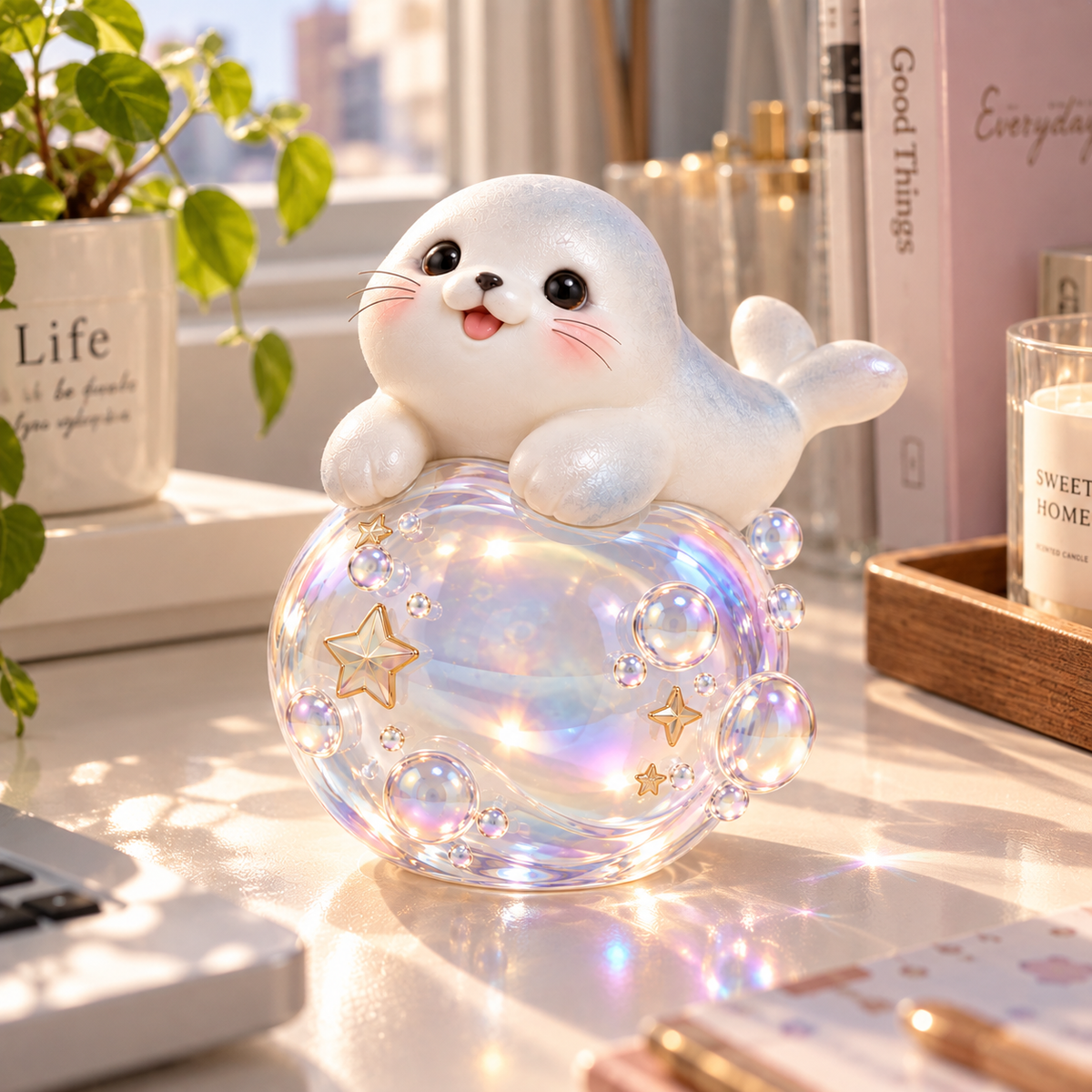 Cute Seal on Bubble Figurine
