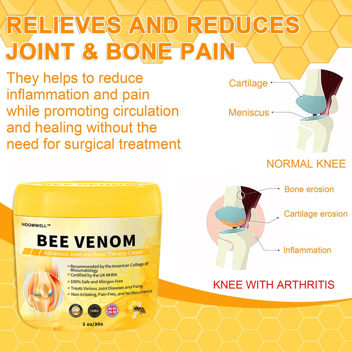 HOOMWELL™ Bee Venom Advanced Joint and Bone Healing Cream  (New Zealand Bee Extract - specializing in orthopedic conditions)