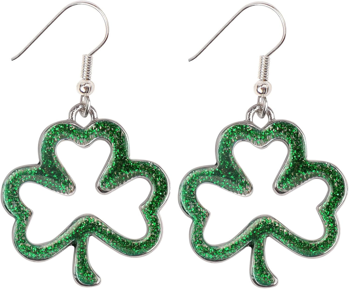 Green Shamrock Dangle Earrings for Women, St. Patrick's Day Accessories Good Luck Hoop Earrings