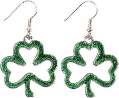 Green Shamrock Dangle Earrings for Women, St. Patrick's Day Accessories Good Luck Hoop Earrings