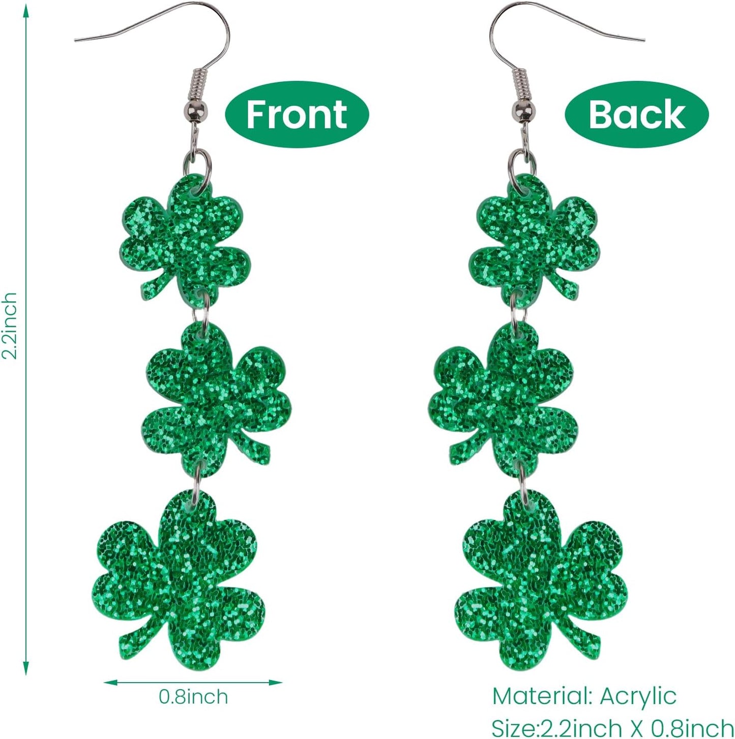 Green Shamrock Dangle Earrings for Women, St. Patrick's Day Accessories Good Luck Hoop Earrings