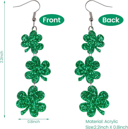 Green Shamrock Dangle Earrings for Women, St. Patrick's Day Accessories Good Luck Hoop Earrings
