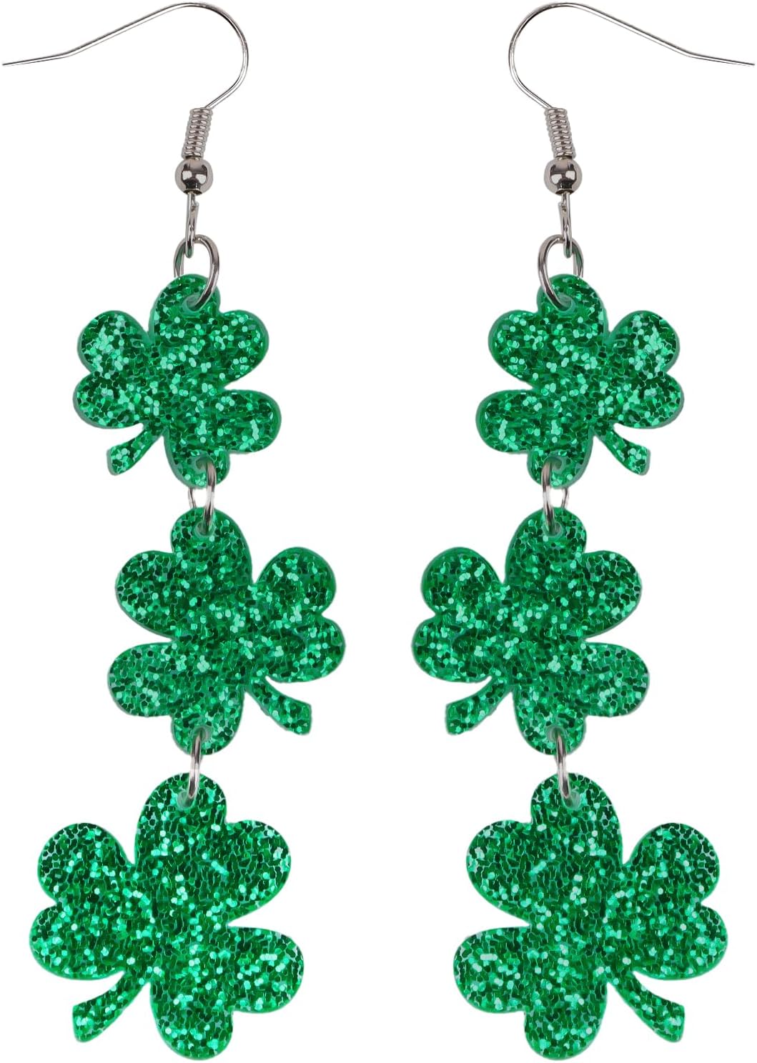 Green Shamrock Dangle Earrings for Women, St. Patrick's Day Accessories Good Luck Hoop Earrings
