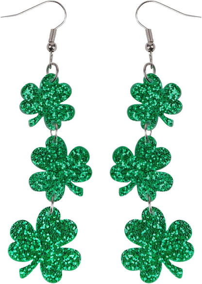 Green Shamrock Dangle Earrings for Women, St. Patrick's Day Accessories Good Luck Hoop Earrings