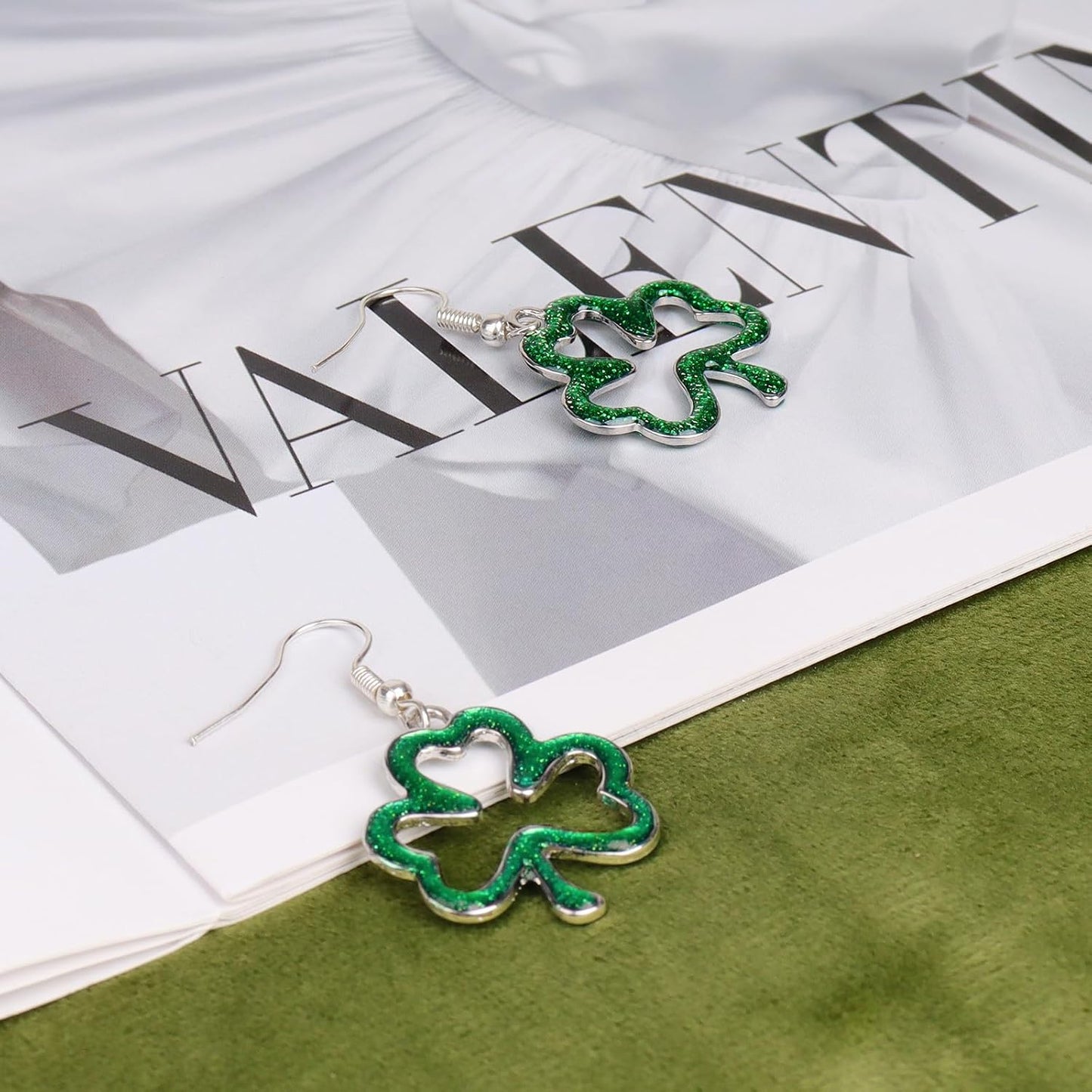Green Shamrock Dangle Earrings for Women, St. Patrick's Day Accessories Good Luck Hoop Earrings