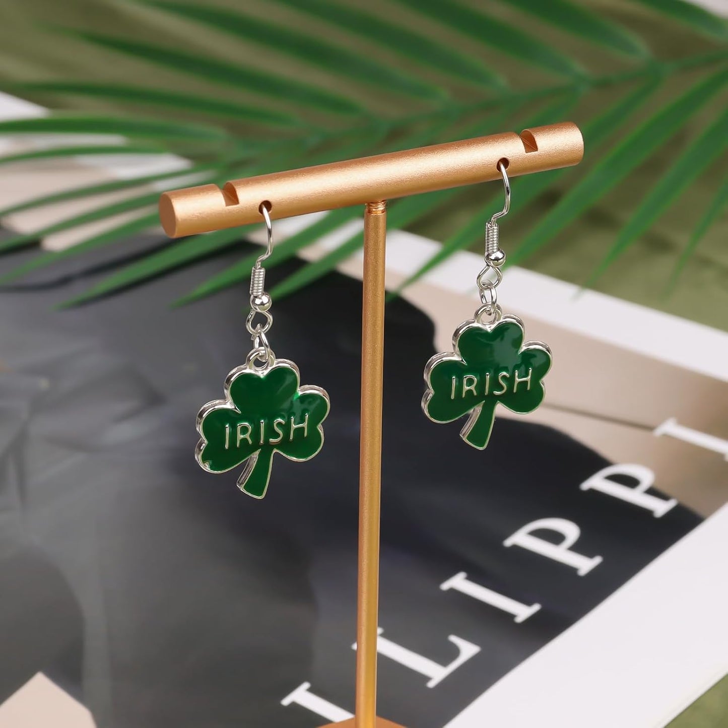 Green Shamrock Dangle Earrings for Women, St. Patrick's Day Accessories Good Luck Hoop Earrings