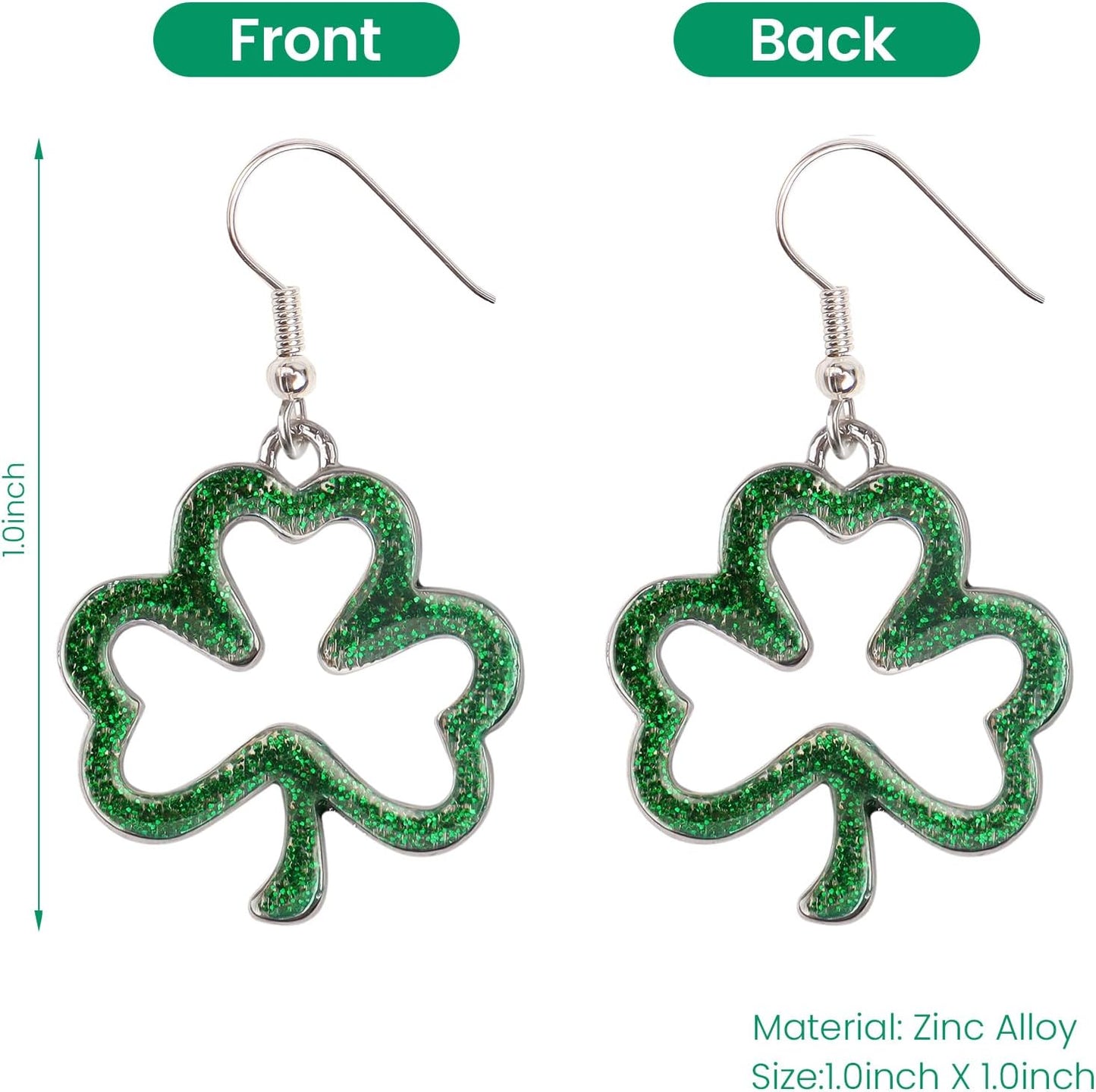 Green Shamrock Dangle Earrings for Women, St. Patrick's Day Accessories Good Luck Hoop Earrings