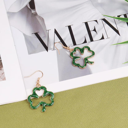 Green Shamrock Dangle Earrings for Women, St. Patrick's Day Accessories Good Luck Hoop Earrings